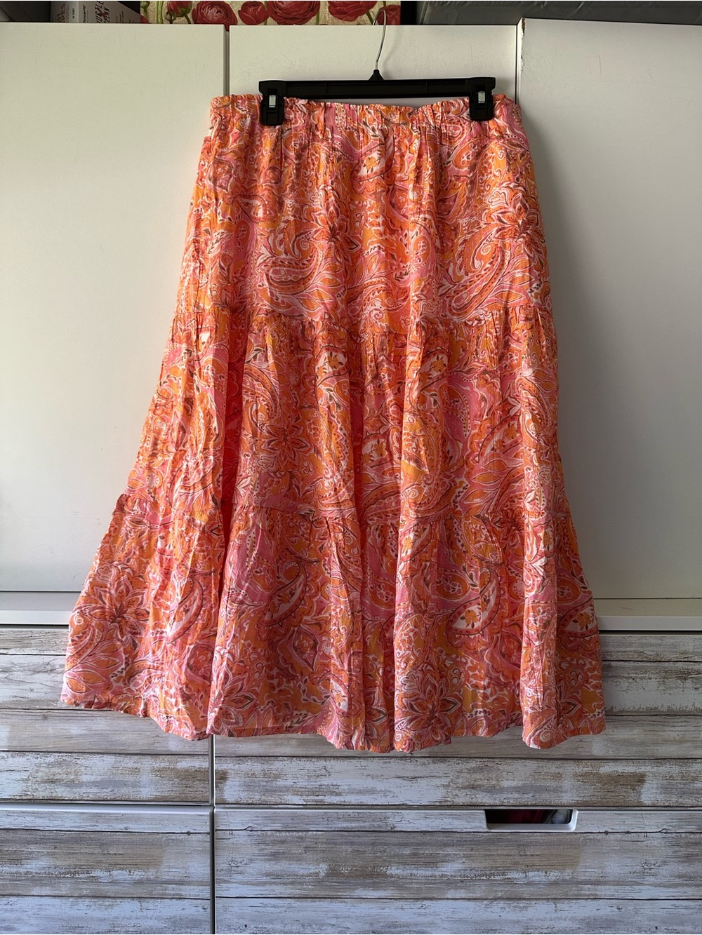 🌸 Nanette Lepore Pink Orange Paisley Tiered Maxi Skirt NWT Large